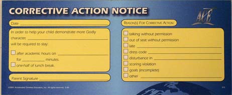 Corrective Action Notice from Accelerated Christian Education